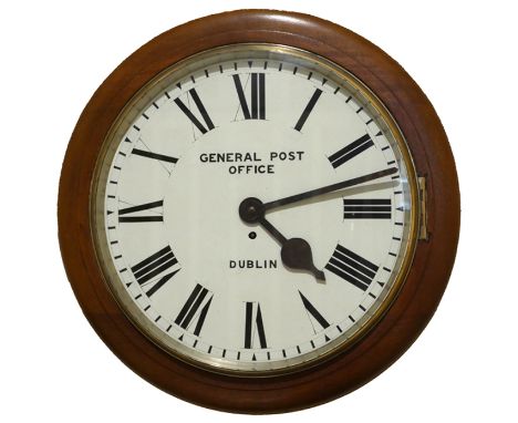 1916 GPO Dublin, wall clock. A mahogany, roundhead cased, 8-day, pendulum and fusee, commercial timepiece by Astral, Coventry