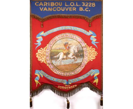 Late 19th Century Loyal Orange Order banner for Canadian lodge. Attractive handpainted banner for L.O.L. 3228, Caribou Lodge,
