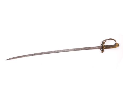 Victorian 1822-pattern infantry officer's sword. The brass gothic hilt with folding guard, decorated with the Royal cypher of