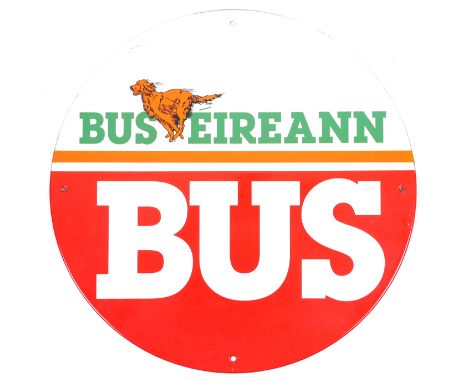 1980s Bus Eireann bus stop sign A Bus Eireann enamel bus stop sign featuring the company's Irish Red Setter logo. A double-si