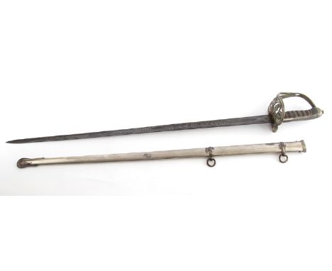 1897 pattern infantry sword in dress scabbard. An Edward VIII, 1897 Pattern Infantry Officer's sword, etched blade on gothic 