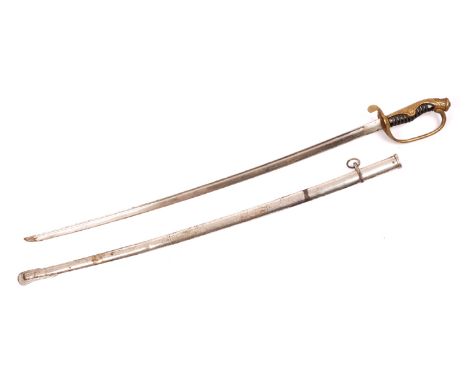 1845-pattern French infantry officer's sword. The fullered, slightly curved blade, on gilt brass hilt with single knucklebow,