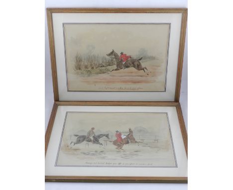 William Verner Longe, (British, 1891-1905), Hunting scene above text 'Always look behind before you lift up your feet to cros
