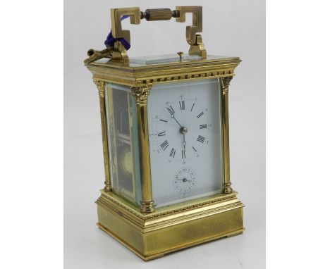 An early 20th century brass cased carriage clock, with repeating mechanism. 