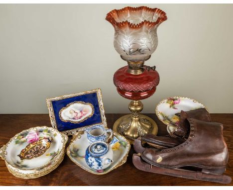 A Royal Worcester part dessert service painted with roses, by J. Lander comprising a comport, two shaped dishes and four plat