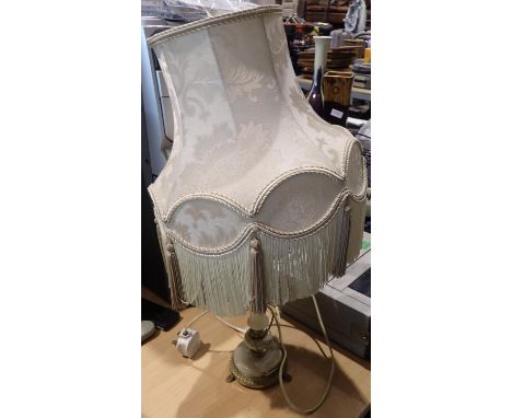 Onyx table lamp with fringed shade, H: 60 cm. Not available for in-house P&amp;P 