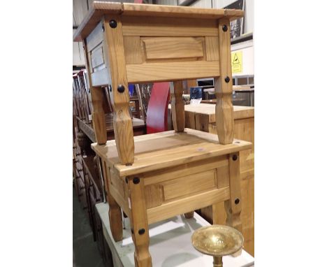 Pair of pine Corona lamp tables with metal fixings. Not available for in-house P&amp;P 