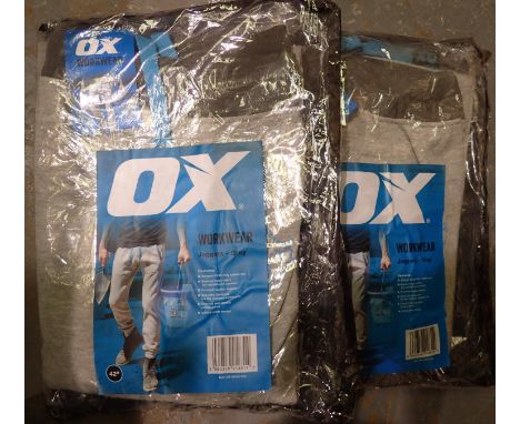 Two pairs of new Ox-Tools grey joggers workwear, 42 inch waist. P&P Group 1 (£14+VAT for the first lot and £1+VAT for subsequ