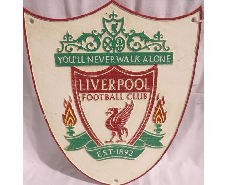 Cast iron Liverpool FC plaque, W: 35 cm. P&amp;P Group 1 (£14+VAT for the first lot and £1+VAT for subsequent lots) 