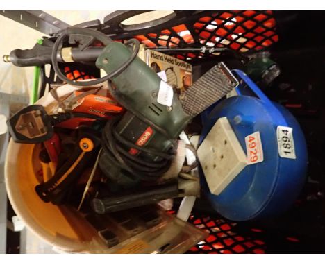Box of mixed tools including two Bosch 14 &amp; 4v battery. Not available for in-house P&amp;P 
