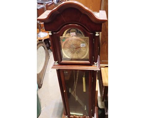 Modern mahogany cased longcase clock, H: 200 cm. Not available for in-house P&amp;P 