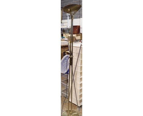 Brushed brass mother and daughter standard lamp, H: 180 cm. Not available for in-house P&amp;P 