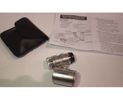 Jewellery/currency detecting loupe in pouch with LED light and microscope with instructions. P&amp;P Group 1 (£14+VAT for the