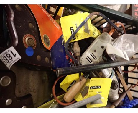 Box of mixed tools fastenings and fixings including a Spear and Jackson saw. Not available for in-house P&amp;P 