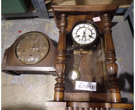 Oak cased wall clock and a mantle clock. Not available for in-house P&amp;P 