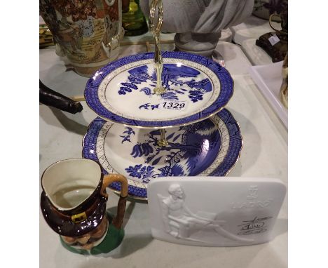 Lladro plaque, Royal Doulton two tier cake stand and a character jug. Not available for in-house P&amp;P 