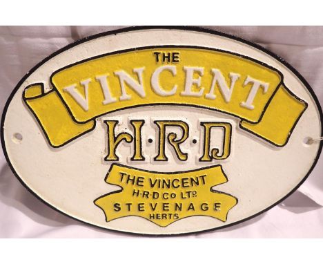 Cast iron Vincent Motorcycles plaque, W: 35 cm. P&amp;P Group 1 (£14+VAT for the first lot and £1+VAT for subsequent lots) 