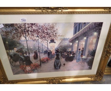 Large print of Parisian scene in a gilt frame, 80 x 40 cm. Not available for in-house P&amp;P 