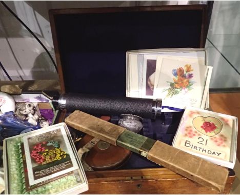 Mixed collectables to include a leather bound Chesterman tape measure, cutlery box etc. P&amp;P Group 3 (£25+VAT for the firs
