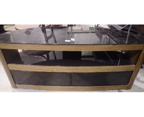 Modern black glass and oak television stand. Not available for in-house P&amp;P 