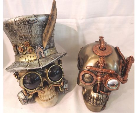 Two Steampunk style skulls, largest H: 22 cm. P&amp;P Group 2 (£18+VAT for the first lot and £3+VAT for subsequent lots) 