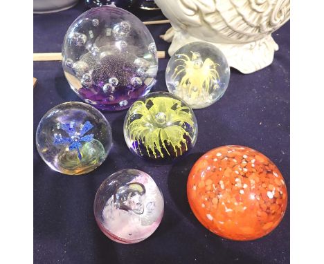 Six glass paperweights, largest H: 12 cm. P&amp;P Group 1 (£14+VAT for the first lot and £1+VAT for subsequent lots) 