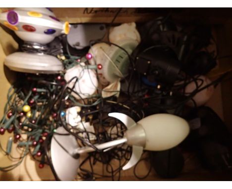 Box of mixed lighting including a rocket lamp. Not available for in-house P&amp;P 