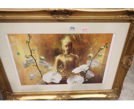 Buddha print in gilt frame, 75 x 50 cm. Not available for in-house P&amp;P 