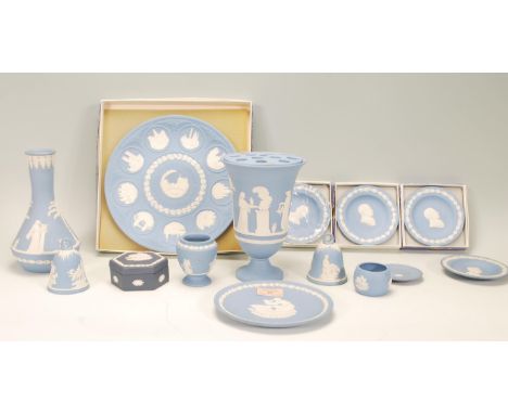 A selection of 20th Century Wedgwood Jasperware ceramics to include a commemorative Christmas 1978 plate, three small trinket