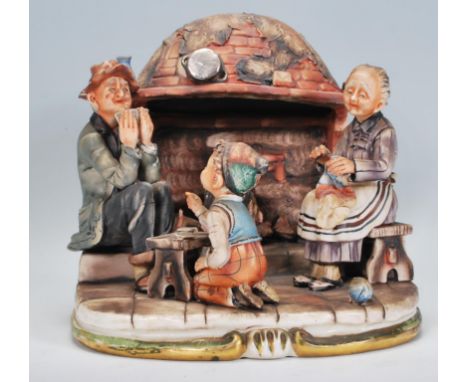 A 20th century Capodimonte of Naples ceramic group ornament entitled 'fireside' depicting a family playing cards in front of 