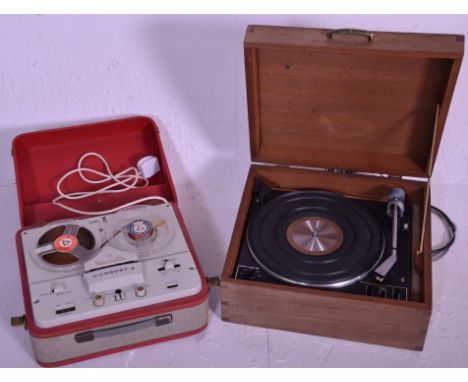 A vintage retro Garrard record Player Turntable Transcription Model AP 76 within an oak case. Together with a two tone Danset