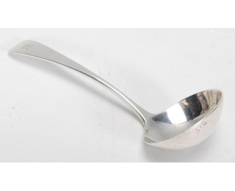 A silver hallmarked serving ladle spoon of usual form, London assay with makers mark for&nbsp;Reid &amp; Sons dating to 1910.