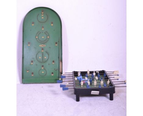 A vintage mid 20th Century 1950's bagatelle / pinball games board of domed form retaining original green paint and scoring nu