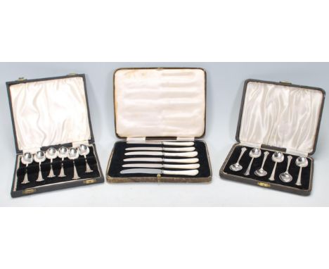 Two boxed sets of six silver hallmarked tea spoons to include a set of&nbsp;R W Hewett &amp; Co spoons having raised floral d