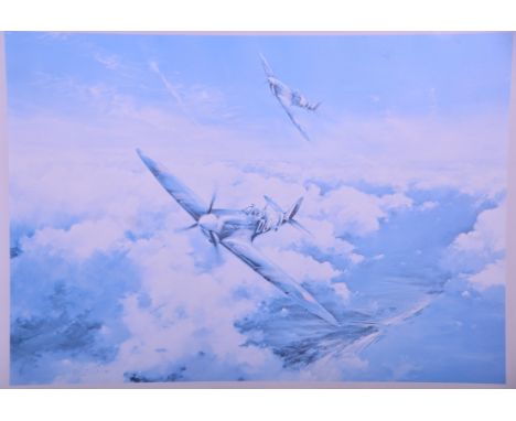 AFTER ROBERT TAYLOR; a coloured print, 'Spitfire', signed by Sir Douglas Bader CBE. DSO. DFC. and Air Vice-Marshal Johnnie Jo