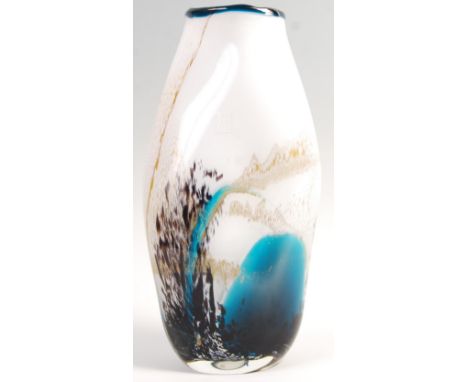 Mdina - Seascape - Large Tall Double Swirl Model 81-299 - A large contemporary Maltese studio art glass vase having a twisted