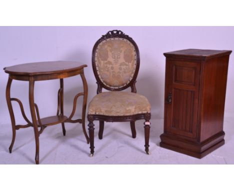 An early 20th century French bedroom - boudoir single chair with balloon back rest being upholstered and set on reeded taperi