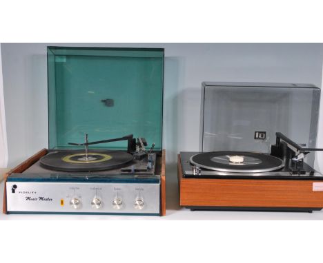 Hi-Fi - Two retro vintage 20th Century record player turntables in teak wood cases with perspex covers. One by being an Autom