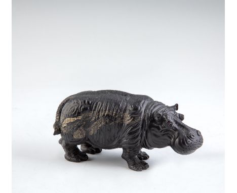   Großes Obsidian-Nilpferd  In der Art von Fabergé, 2. Hälfte des 20. Jh. Vollplastisch aus Obsidian gearbeitetes Nilpferd. R
