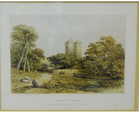 After, Cattermole 'Borthwick Castle'  Coloured chromo lithograph,  in a glazed giltwood frame, 26 x 21cm