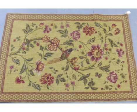 Contemporary tapestry style wall hanging with birds, butterflies, flowers and foliage, 92 x 130cm 