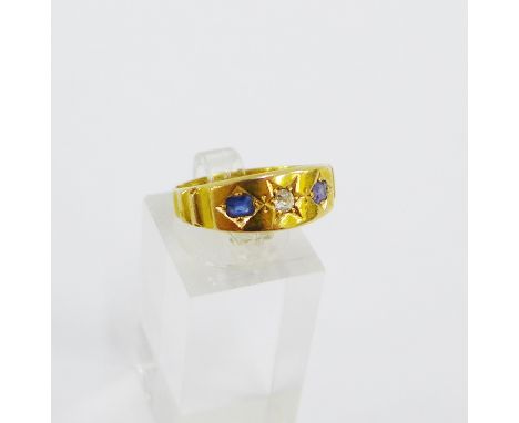 18 carat gold sapphire and diamond ring with Chester 1938 hallmarks, UK ring size P