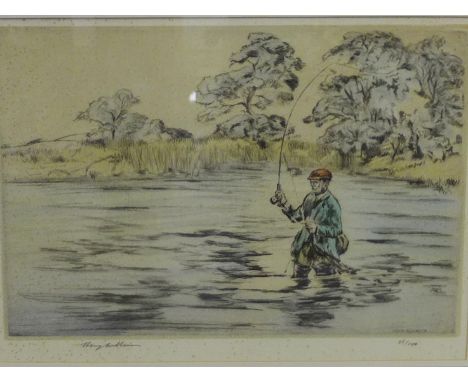 Henry Wilkinson  'Angler', signed in pencil and numbered 88/100, 34 x 25cm 