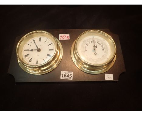 Modern brass clock and barometer