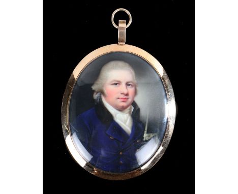 Henry Spicer (British 1743 - 1804)
A gentleman, wearing blue coat with gold buttons and black collar, white waistcoat and cra