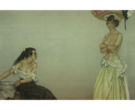 William Russell Flint RA ROI (1880-1969); colour lithograph, Rosa and Marisa, signed with gallery blind stamp, 48 x 64 cm. No