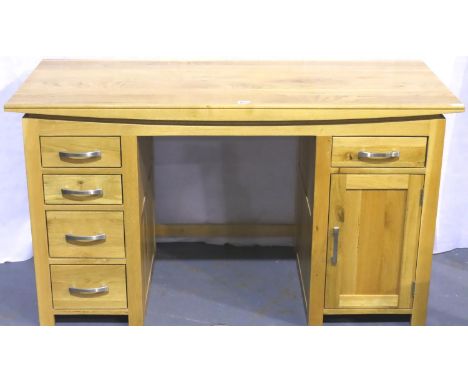 Modern light oak twin pedestal desk, 140 x 60 x 78 cm H. Not available for in-house P&amp;P, contact Paul O'Hea at Mailboxes 