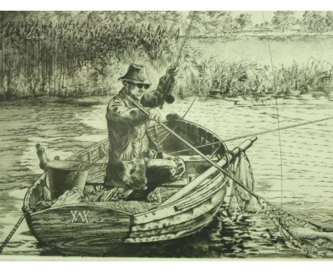 Henry Wilkinson (1921-2011); etching, Happy Angler, limited number 2/45, signed and inscribed in pencil, 28 x 19 cm. Not avai