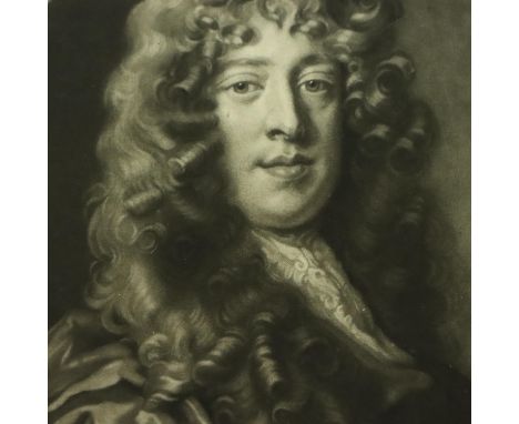 John Smith (1682 - 1742); mezzotint in monochrome portrait of W Wycherley c1703, 30 x 23 cm, 56 x 45 cm including mount. Not 