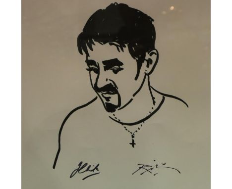Harold Riley (B.1934); ink portrait, Opera Singer Jon Christos, signed by Harold Riley and Jon Christos, 38 x 49 cm. Not avai